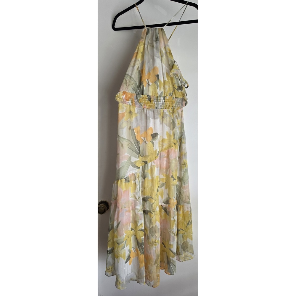 Zara Mini Dress XS Sleeveless Halter Floral Casual Yellow White Green Boho